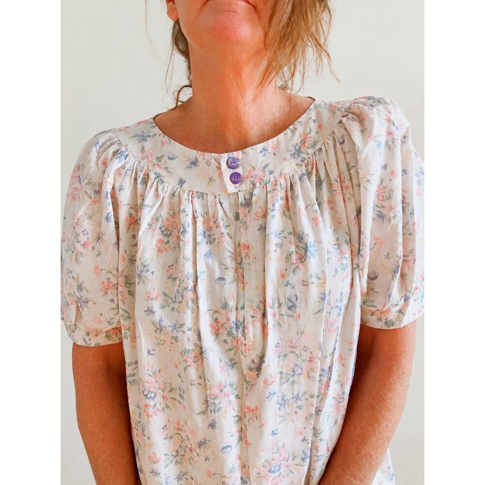 Vintage Floral Cotton House Dress Nightgown Size M Grannycore Cottagecore